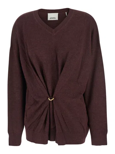 Isabel Marant V-neck Sweater With Waist Ring Detail In Bordeaux