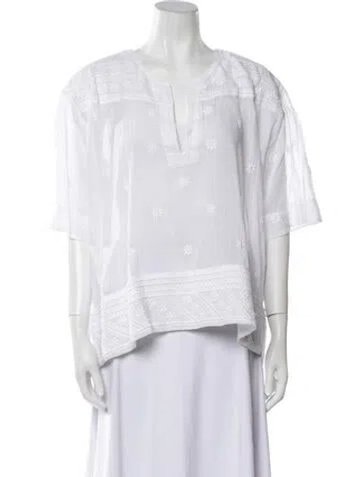Pre-owned Isabel Marant V-neck Three-quarter Sleeve Blouse In White