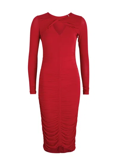 Isabel Marant Volgane Ruched Stretch-jersey Midi Dress In Red