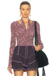 Isabel Marant Vonda Cold-shoulder Draped Top In Purple & Ecru