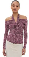 Isabel Marant Vonda Cold-shoulder Draped Top In Purple/ecru