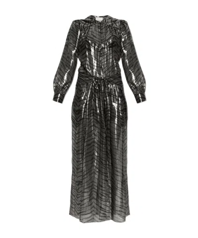 Isabel Marant Waisttie Printed Maxi Dress In Silver