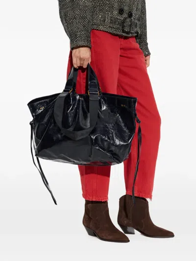 Isabel Marant Wardy Crinkled Leather Tote Bag In Blue