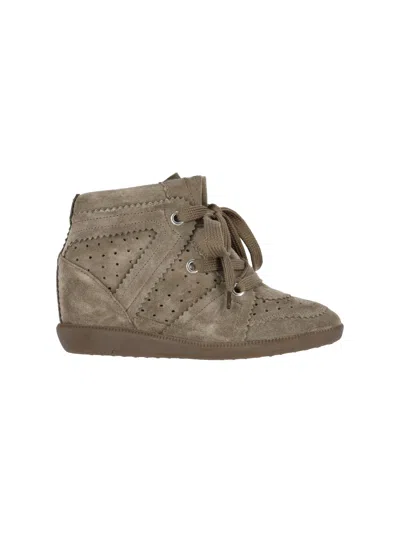 Isabel Marant Taupe Bobbie Suede Wedge Sneakers In Gray