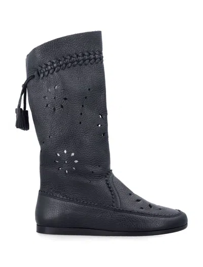 Isabel Marant Welky Laser-cut Leather Mid-calf Boots In Black