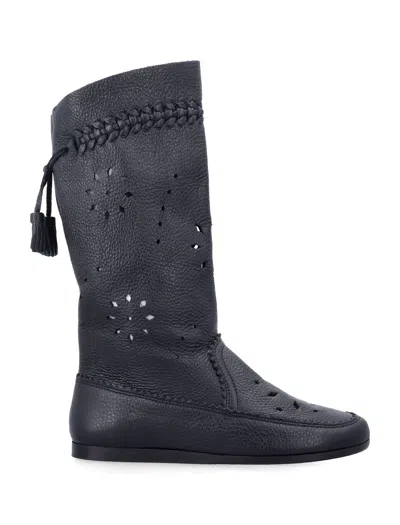 Isabel Marant Artisanal Flat Mini Boots With Braided Detail In Black