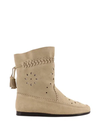 Isabel Marant Woosta Leather Boots Tassel Braid Detail In Neutral