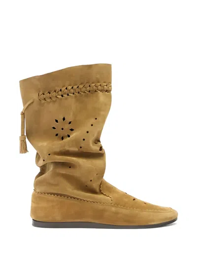 Isabel Marant Welky Braid-detail Laser-cut Suede Boots In Brown