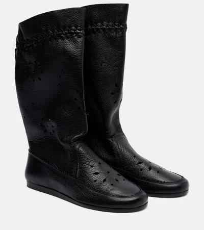 Isabel Marant Welky Laser-cut Leather Mid-calf Boots In Black