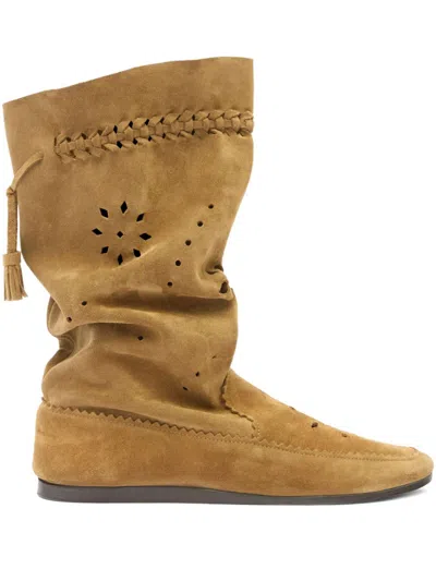 Isabel Marant Welky Taupe Cuir Boots In Brown