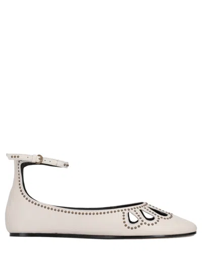 Isabel Marant White Ankle Strap Ballet Flats In Multi