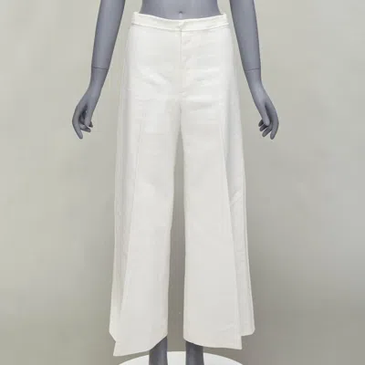 Pre-owned Isabel Marant White Cotton Linen High Waist Wide Leg Cropped Pants Fr36 S