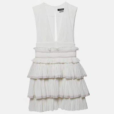 Isabel Marant White Cotton V-neck Ruffled Glory Mini Dress