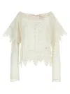 Isabel Marant Hyliana Knit Cotton Lace Top In White