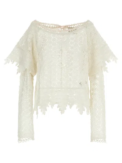 Isabel Marant Hyliana Knit Cotton Lace Top In White