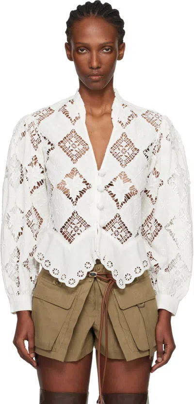 Isabel Marant White Nina Cotton Linen Button Up Blouse
