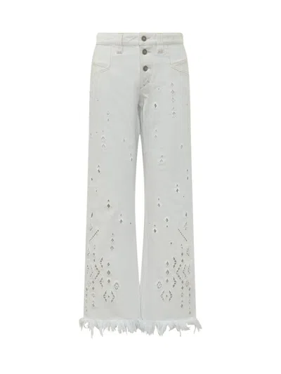 Isabel Marant White Straight Flat Front Pants In Blue