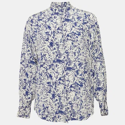 Pre-owned Isabel Marant White/blue Printed Silk Button Front Cade Top S