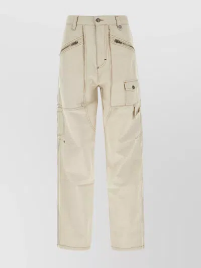 Isabel Marant Wide-leg Cotton And Hemp Trousers With Multiple Pockets In Cream