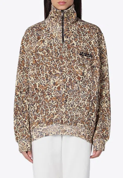 ISABEL MARANT WILDA LEOPARD PRINT HALF-ZIP SWEATSHIRT