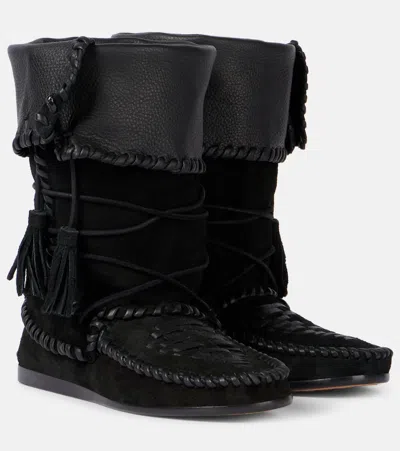 Isabel Marant Winki Tasseled Whipstitched Suede Boots In Black