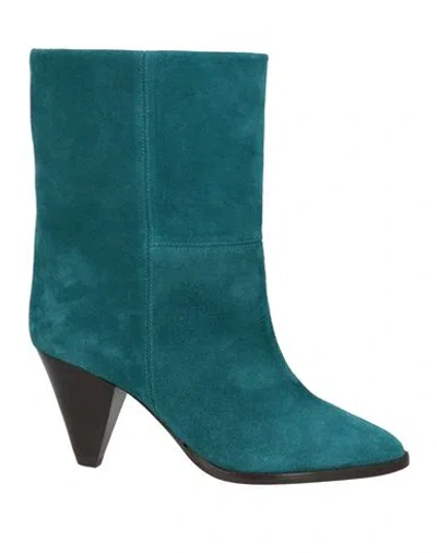 Isabel Marant Rouxa Low Heels Ankle Boots In Petroleum Suede In Blue