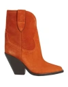 ISABEL MARANT ISABEL MARANT WOMAN ANKLE BOOTS ORANGE SIZE 6.5 SOFT LEATHER