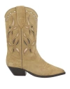 Isabel Marant Duerto Perforated Suede Western Boots In Sage Green