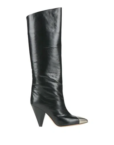Isabel Marant Knee Leather Boots Metallic Detail In 01bk