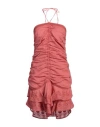 Isabel Marant Emanuela Ruched Embroidered Ramie Halterneck Mini Dress In Pink