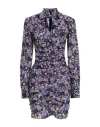 Isabel Marant Sandrine Tie-neck Ruched Floral-print Silk-blend Crepe Mini Dress In Purple