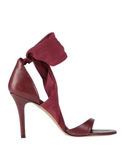 Isabel Marant Woman Sandals Burgundy Size 11 Calfskin, Textile Fibers In Red