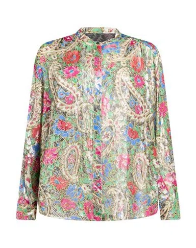 Isabel Marant Woman Shirt Green Size 2 Silk, Lurex In Multi