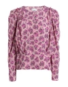 Isabel Marant Printed Blouse With Buttoned Cuffs And Ruched Shoulders In Pink