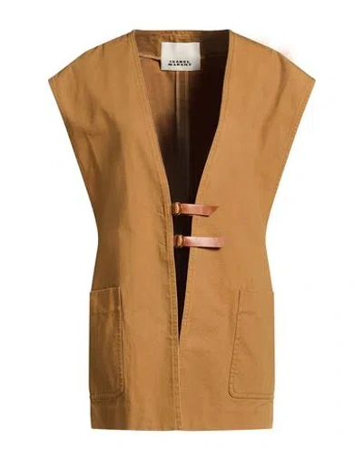 Isabel Marant Woman Vest Camel Size 10 Cotton, Cow Leather In Brown