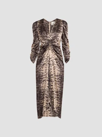 Isabel Marant Albini Snake-print Ruched Silk Midi Dress In Purple