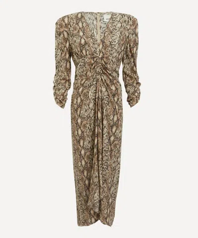 Isabel Marant Albini Python Print Silk Midi Dress In Brown