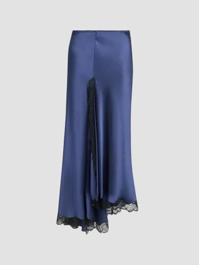 Isabel Marant Alexandra Lace-detailed Silk-blend Satin Midi Skirt In Blue