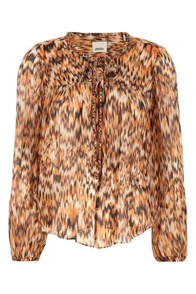 Isabel Marant Orange Ametissa Printed Cotton Top In Brown
