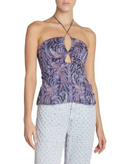Isabel Marant Becki Paisley-print Ruched Keyhole Halter Top In Faded Night