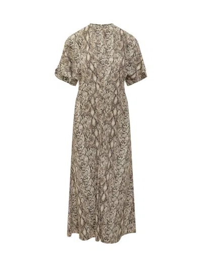 Isabel Marant Beige Animal Print Round Neck Maxi Dress