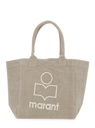 Isabel Marant Women Beige Shopper Bag With Logo Embroidery On The Front And Double Handles In Cotton In White