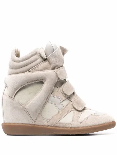 Isabel Marant Bekett Leather-trimmed Suede High-top Wedge Sneakers In Pink