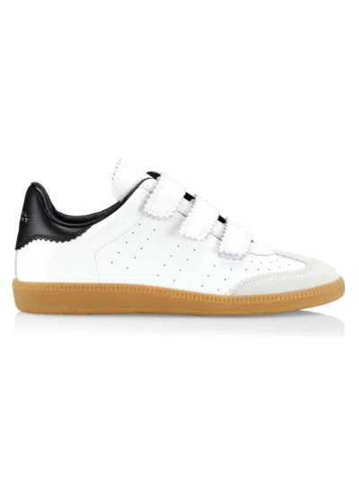 Isabel Marant Beth Logo Velcro Straps In White Leather And Suede