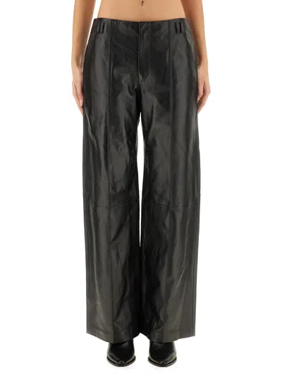 Isabel Marant Wide-leg Trousers Leather Texture In Black