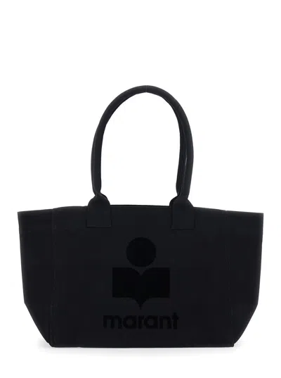 Isabel Marant Women Black Shopper Bag With Logo Embroidery On The Front And Double Handles In Cotton In Multi