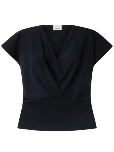 Isabel Marant Women Black Solid V Neck T-shirt In Blue
