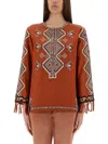 Isabel Marant Silk Blouse Embroidered Geometric Pattern