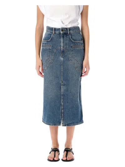 Isabel Marant Britt Denim Midi Skirt In Blue