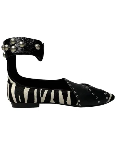 Pre-owned Isabel Marant Women's Calfskin Zebra Print Linzy Eyelet Pointed Toe Flat  (authentic Pre-loved)